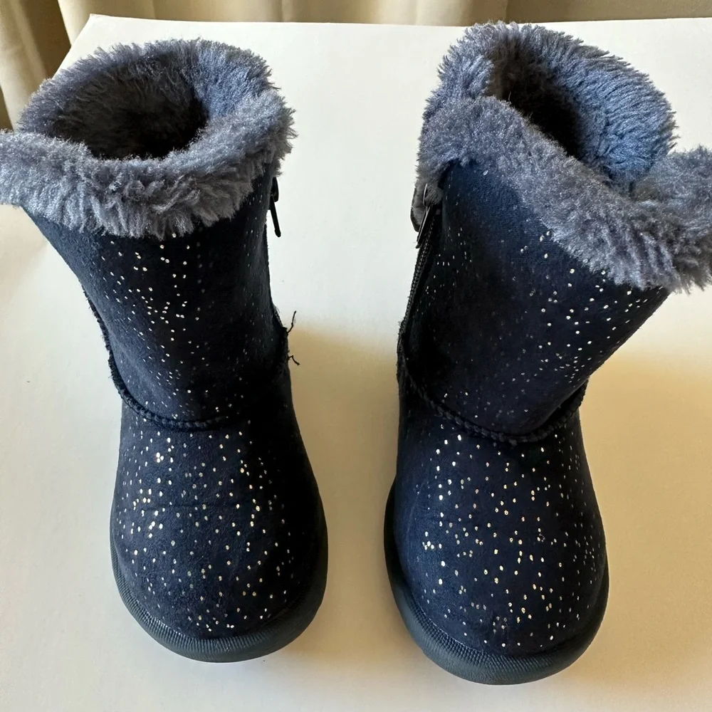 Toddler girl sparkly winter boots navy blue with bows